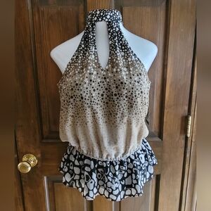 Grass Collection Halter Neck Blouse - Black and Tan P2P 20 L 18